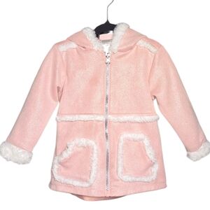 Little Lass Light Pink Hooded Coat with Faux Fur Trim - 24M
